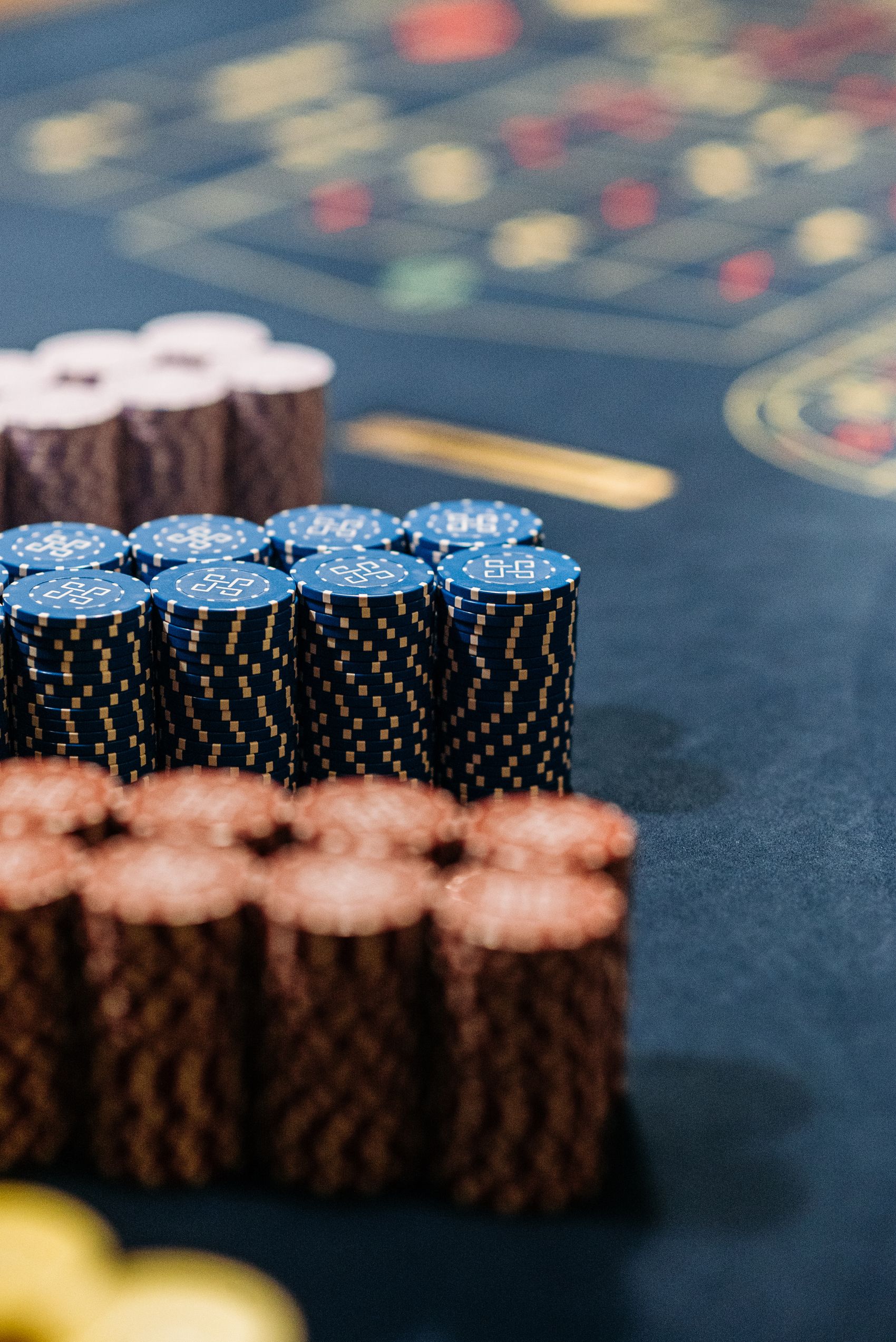 Casino chips on a gaming table used as illustrative stock imagery